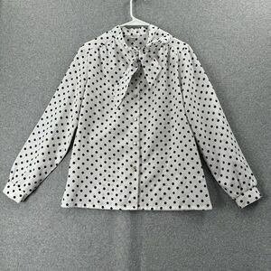 JC Penney Fashions Womens Medium Button Up Polka Dot Tie Neck Vintage Career